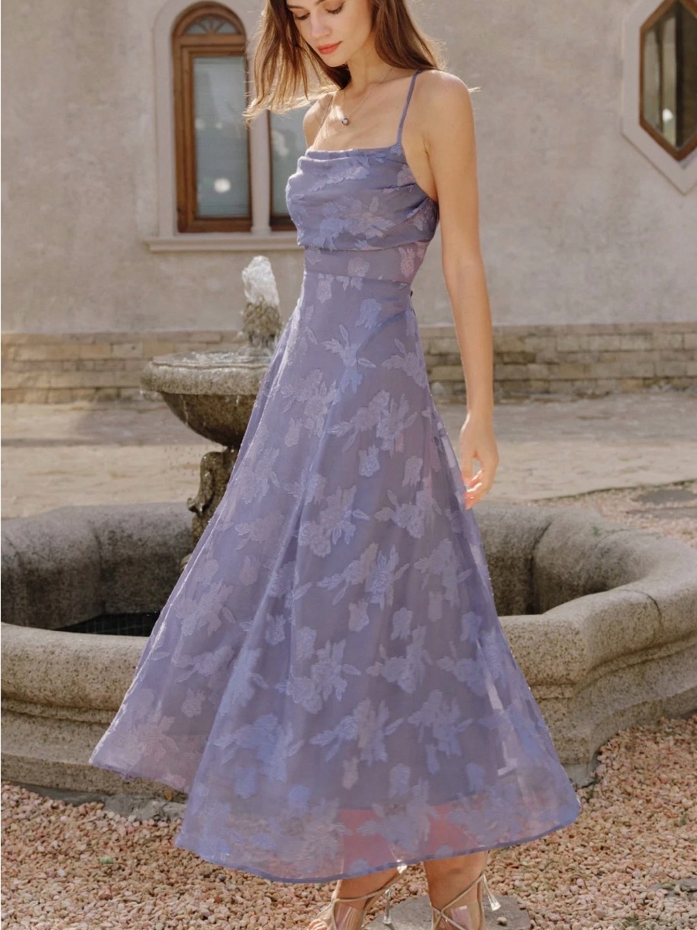 RIHOAS Lavender Lace Maxi Dress with Spaghetti Straps - Picture 3 of 7